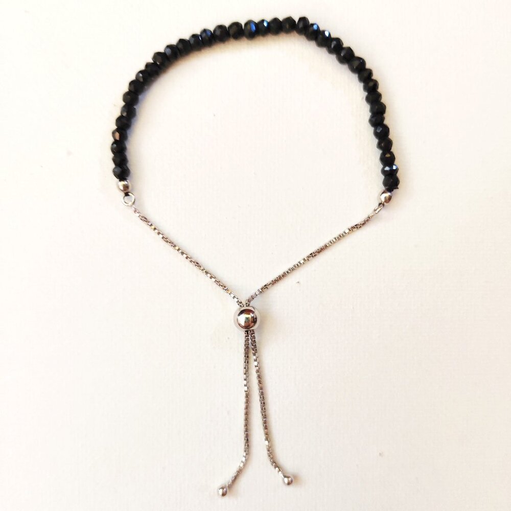 Sterling silver and black spinel adjustable bracelet